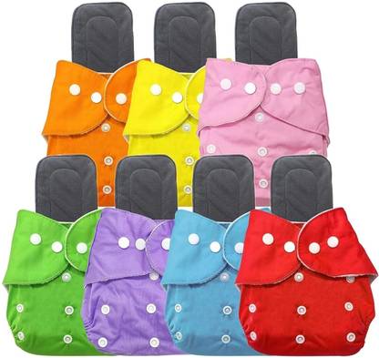 ocean count Reusable Baby Cloth Diaper with Inserts/ 0-3 Years (Pack of 7 diaper+7 Insert)