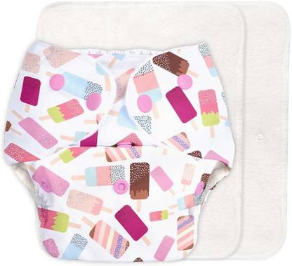 Superbottoms BASIC Reusable Cloth Diaper for babies 0-3Y with 2 Dry Feel Pad Ice Cream Print