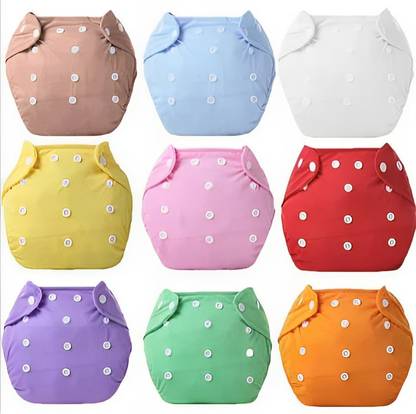 AEREX Pack of 9 Colorful Cloth Adjustable Diapers Combo for Baby with Button