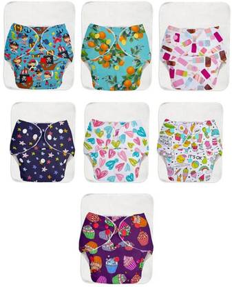 सुपरबॉटम्स बेसिक Pack of 7 BASIC Reusable Cloth Diapers for Babies | Adjustable & Washable |3M-3Y