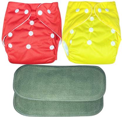 kogar New Solid Combo Button Reusable Diaper Nappy With Insert (2 Diaper+2 insert)