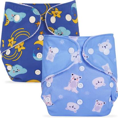 Bumpers Premium Reusable Cloth Diaper with 2 Insert Pads | 3M-3Y (Royal Blue + Sea Blue)