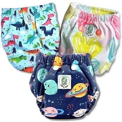 Earthy Lanes Reusable Waterproof 3 Cloth Diaper with 3 Snap Insert And Liner (3-36 month)