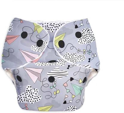 rotation Reusable Button Diaper Grey Color Pack of 1 Diaper & 1 Black 5 layer Insert