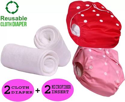ZenAura Washable & Waterproof Nappy 2+2 Inserts Combo Size Adjustable For 0-30 Months.