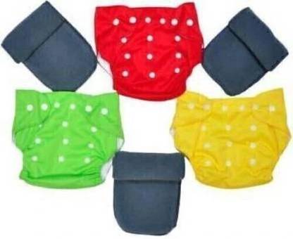 Elitify Adjustable Size Reusable Baby Pocket Cloth Diapers With Charcoal Color Inserts Combo Pack (3 Multicolor Diaper + 3 Insert) ()