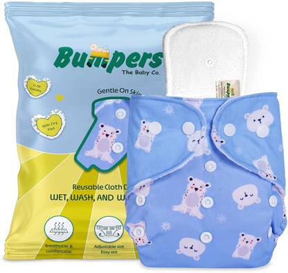 Bumpers Premium Reusable Cloth Diaper with Insert|Leak-Proof & Washable, 3M-3Y(Sea Blue)