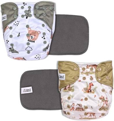Bear & Bunny Washable Reusable Cloth Diaper,Free Size|for Kids 0-3 Yrs|2 Diaper & 2 insert
