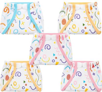 kalpna Baby Cotton Velcro Nappy Set of 5 | Reusable Printed Diapers for Infants