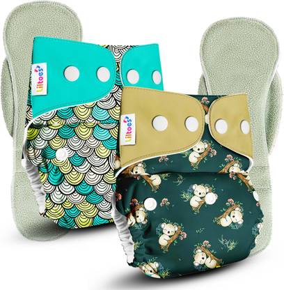 LILTOES Washable & Reusable Baby Cloth Diaper (Maze Green,Dozing Koala)