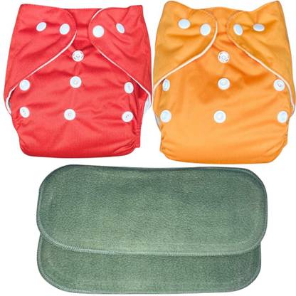 kogar New Solid Combo Button Reusable Diaper Nappy With Insert (2 Diaper+2 insert)