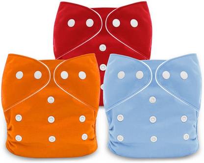 smilykid Washable Diapers, (Red,Orange,Blue) Without Insert