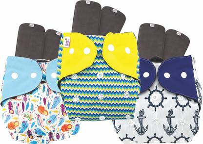 Beebaby Bumtelligent Reusable 3 Baby Cloth Diaper & 6 RapiDry Inserts, Side Leak-Proof.