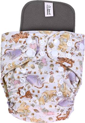 Bear & Bunny Washable Reusable Leakproof Cloth Diaper, Free Size|Kids 0-3 Yr|1 Diaper + 1 Pad