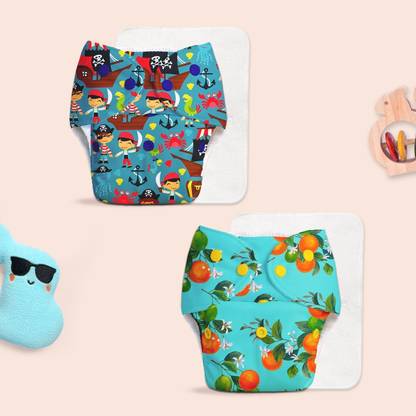 Superbottoms Pack of 2 BASIC 100% Organic Cloth Diapers with 2 Quick Dry pads | 3M-3Y