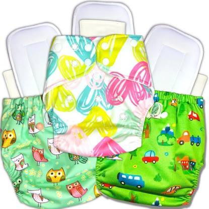 Earthy Lanes Reusable Waterproof 3 Cloth Diaper with 3 Snap Insert And Liner (3-36 month)
