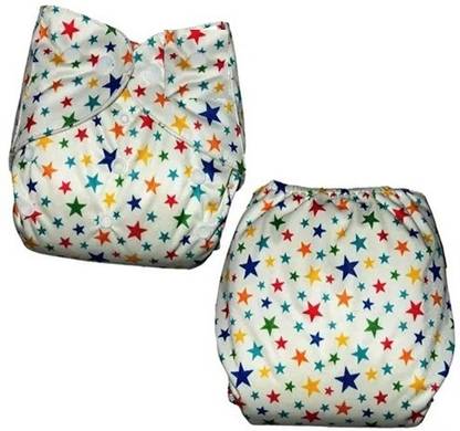 naughty bottoms Washable Cloth Diaper- White Combo, With 2 Free Dry Feel Absorbent Soaker Pads