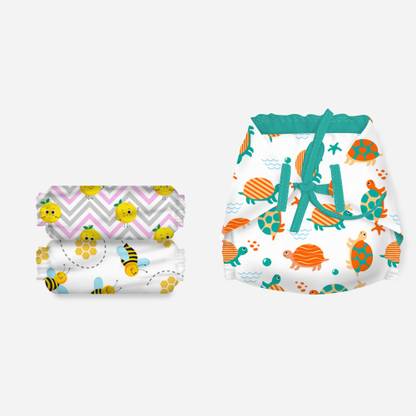 SNUGKINS New Age 100% Cotton Langot/Nappies for Newborn Babies Size 2 (Fits 3-7Kg) - Pack of 3. With 3 layers of Cotton Padding & 1 Layer of Stay Dry’ Sense Technology on Top