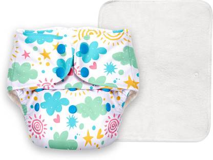 Superbottoms BASIC Assorted Cloth Diaper & Dry Feel Pad | Reusable Diaper, Lasts 3+ hrs Clouds
