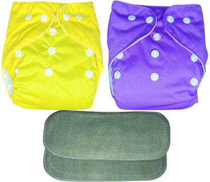 kogar New Solid Combo Button Reusable Diaper Nappy With Insert (2 Diaper+2 insert)