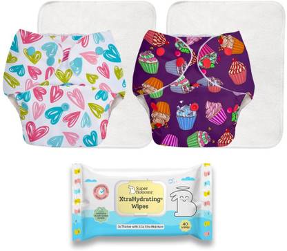 Superbottoms Reusable Freesize Cloth Diaper and Pack of 40 XtraHydrating Wipes FREE| Assorted