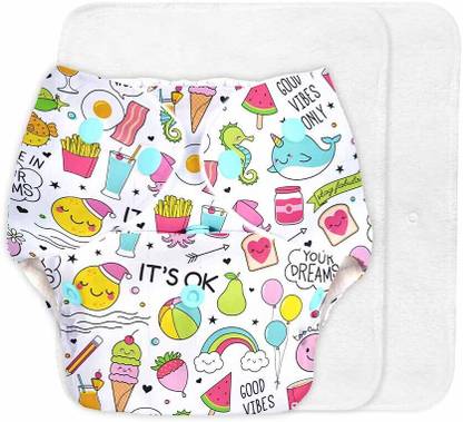 Superbottoms BASIC Reusable Cloth Diaper for babies 0-3Y with 2 Dry Feel Pad Doodles Print