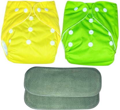 kogar New Solid Combo Button Reusable Diaper Nappy With Insert (2 Diaper+2 insert)