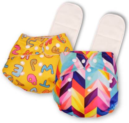 Deedry Reusable Cloth Diapers Oeko-Tex Certified with Absorbent 2 Pads Combo of 2