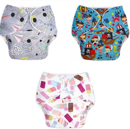LEVOT Reusable Button Diaper Multi Color Pack of 3 Diaper & 3 Black 5 layer Insert