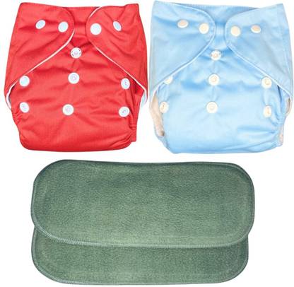 kogar New Solid Combo Button Reusable Diaper Nappy With Insert (2 Diaper+2 insert)