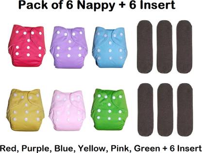 Aldeco Washable & Waterproof Nappy 6 + 6 Inserts Combo Size Adjustable For 0-30 Months.