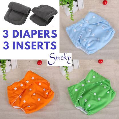 Smoky Reusable and Washable Cotton Cloth Baby Diapers with Insert Pads