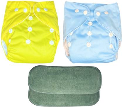 kogar New Solid Combo Button Reusable Diaper Nappy With Insert (2 Diaper+2 insert)