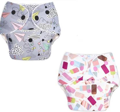 LEVOT Reusable Button Diaper Multi Color Pack of 2 Diaper & 2 Black 5 layer Insert