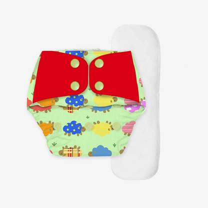SNUGKINS Regular Diaper- Freesize Reusable, Waterproof & Washable Cloth Diapers for day time use. Contains 1 Pocket Diaper and 1 Wet-Free Microfiber Terry Soaker (Fits babies 5-17kgs) US Certified Product - Dreamy Sheep