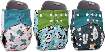LuvLap Reusable Baby Cloth Diapers Combo pack of 3, White & Blue