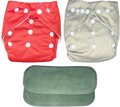 kogar New Solid Combo Button Reusable Diaper Nappy With Insert (2 Diaper+2 insert)