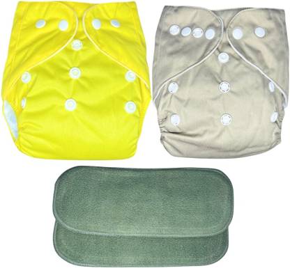 kogar New Solid Combo Button Reusable Diaper Nappy With Insert (2 Diaper+2 insert)