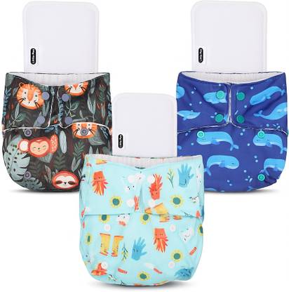 LittlePea Reusable Cloth Diapers + Insert Pad | Adjustable, Freesize (3M-3Y) | Pack of 3