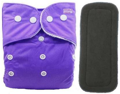 Jingle Kids Pack of 1 Reusable & Adjustable All in One Adjustable Sizes Pocket Style Baby Cloth Diapers Nappies with1 Bamboo Charcoal Inserts(Multi-Layers ) Wetfree For New Borns/Infants| Age 0-24 Months(SMALL-MEDIUM-LARGE)(3-16KGS,PURPLE)
