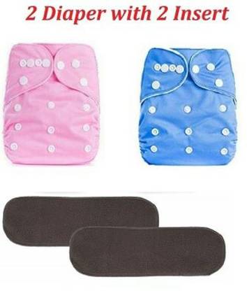 Royallion Pack Of 2 Reusable Cloth Diapers Washable, Adjustable Size with Insert Pads