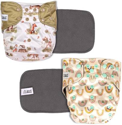 Bear & Bunny Washable Reusable Cloth Diaper,Free Size|for Kids 0-3 Yrs|2 Diaper & 2 insert
