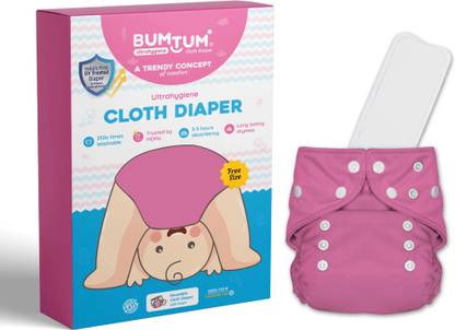 बमटम Baby Cloth Diaper with one Insert|Washable & Reusable|Adjustable,Free Size-Pink