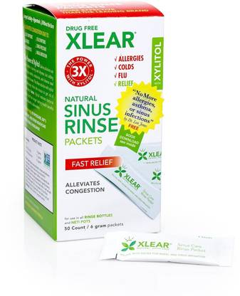 Xlear Inc Natural Neti Pot Sinus Rinse Saline Refill Packets Rinse with Xylitol 50 Packets Manual Nasal Aspirator