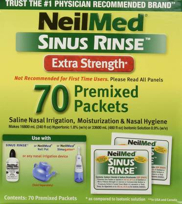 neilmed Sinus Rinse Hypertonic Packets For Soothing Saline Nasal Rinse - 70 Each Manual Nasal Aspirator