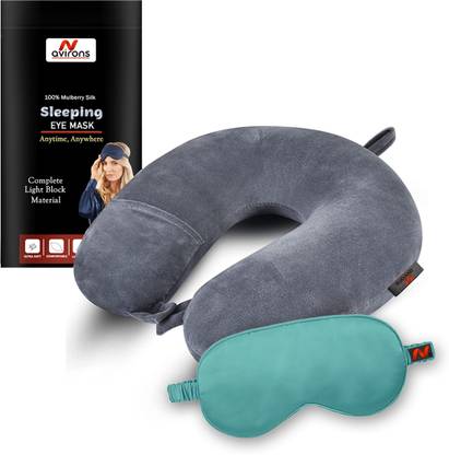Avirons Premium Neck Pillow with Sleeping Eye Mask Combo, Airplane Travel Pillow Neck Pillow & Eye Shade