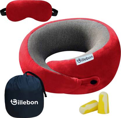 Billebon Premium Memory Foam Neck Pillow for Airplane Travel Pillow, Combo of Carry Bag, Neck Pillow & Eye Shade