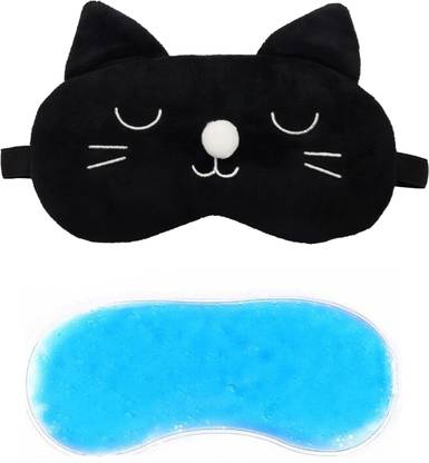 Jenna Fur Cat Black Gel Sleeping Eye Mask for Insomnia, Meditation, Puffy Eyes and Dark Circles