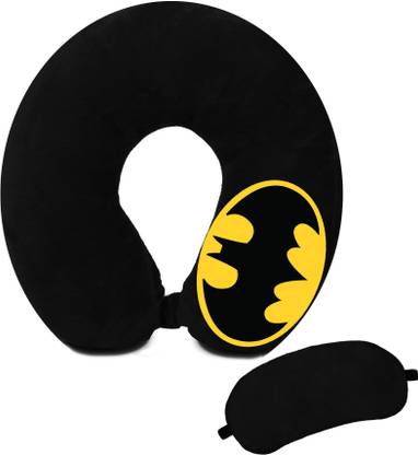 Juzzii Velvet Batman Superhero Pattern Unisex U-Shaped Microfiber Soft - Black Neck Pillow & Eye Shade