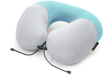 NASHER MILES 100% Pure Memory Foam Travel Neck Pillow , 360° Stable Neck Support with Snap-on Button (Teal and Grey) Neck Pillow
